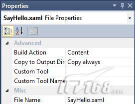 Change the properties of SayHello.xaml to treat it as content