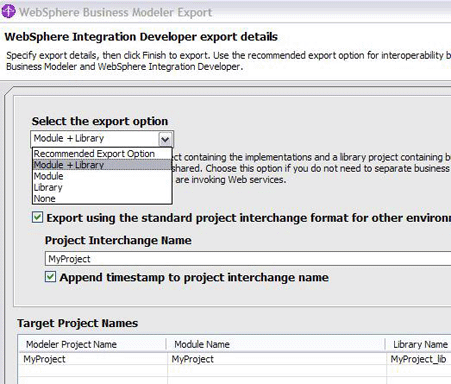图 6. WebSphere Integration Developer导出向导细节 