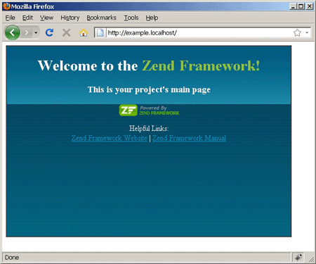 图 1. 默认的Zend Framework欢迎页面